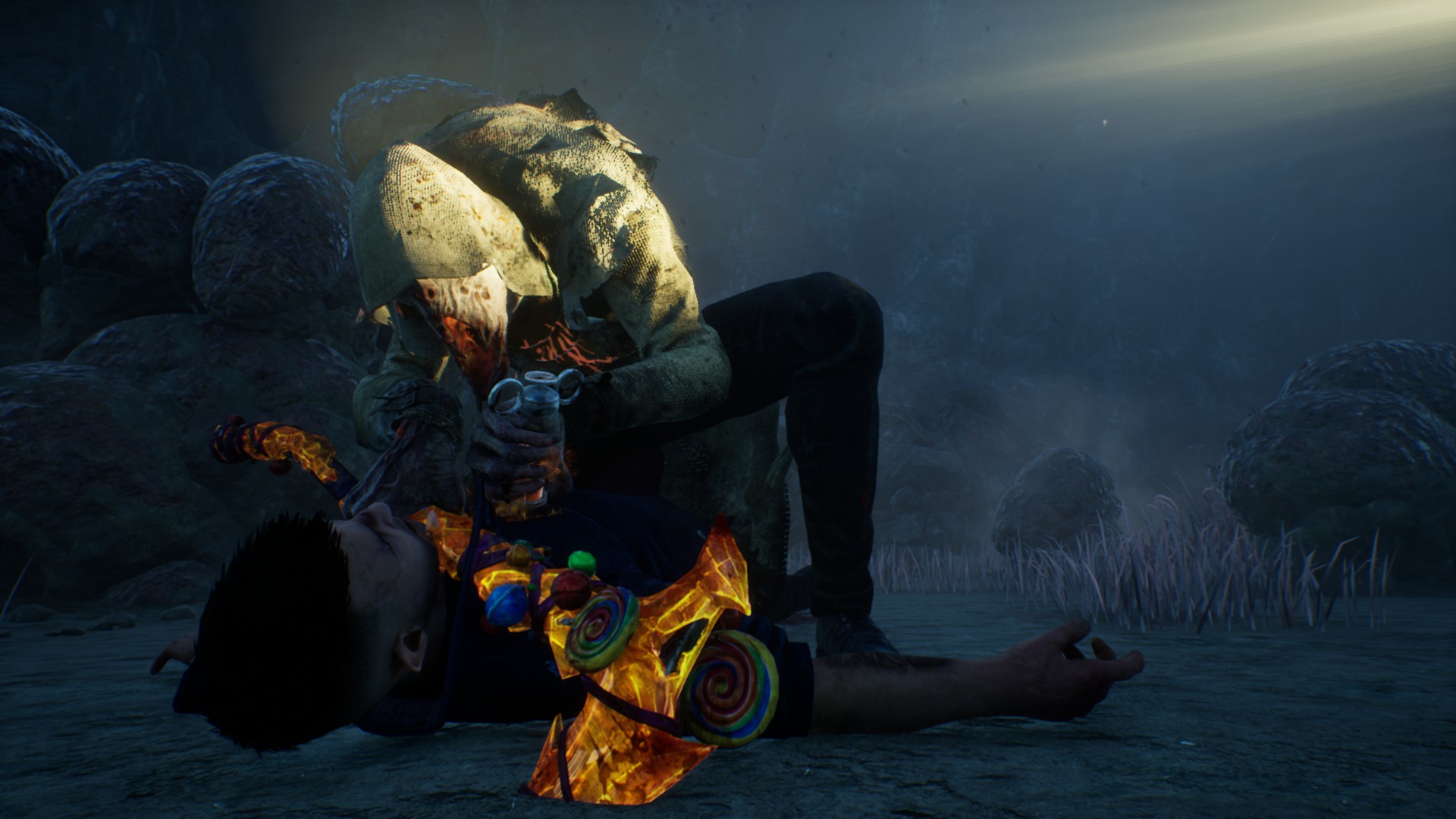A screenshot of David King getting moried by The Blight